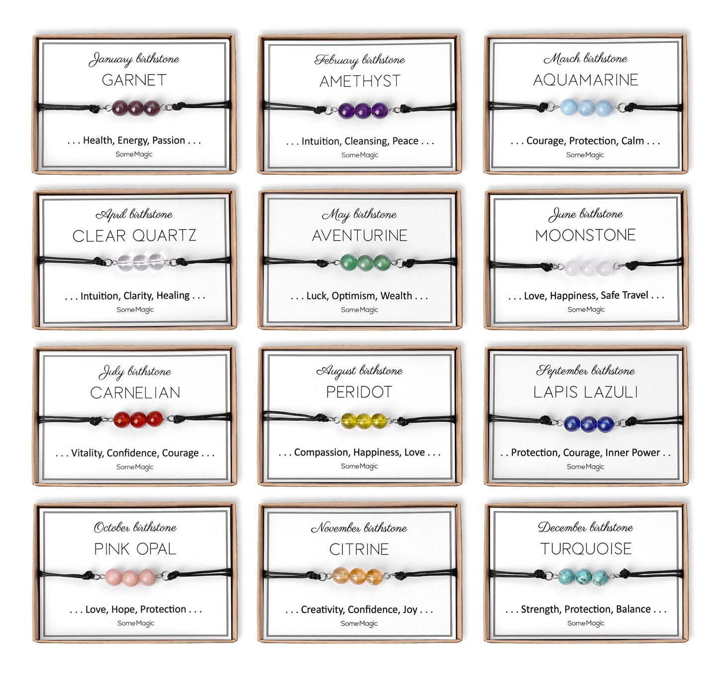 April Birthstone Bracelet with Natural Clear Quartz Crystal, Adjustable Cord Bracelet, Gemstone Jewelry, Birthday Gift with Meaning Card BGM