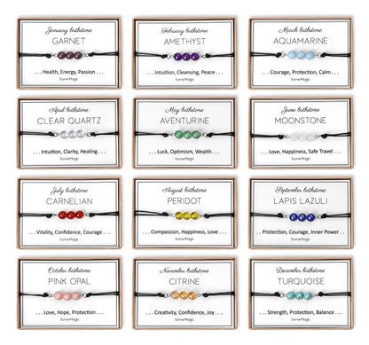 February Birthstone Bracelet with Natural Amethyst Crystal, Adjustable Cord Bracelet, Gemstone Jewelry, Birthday Gift with Meaning Card, BGM