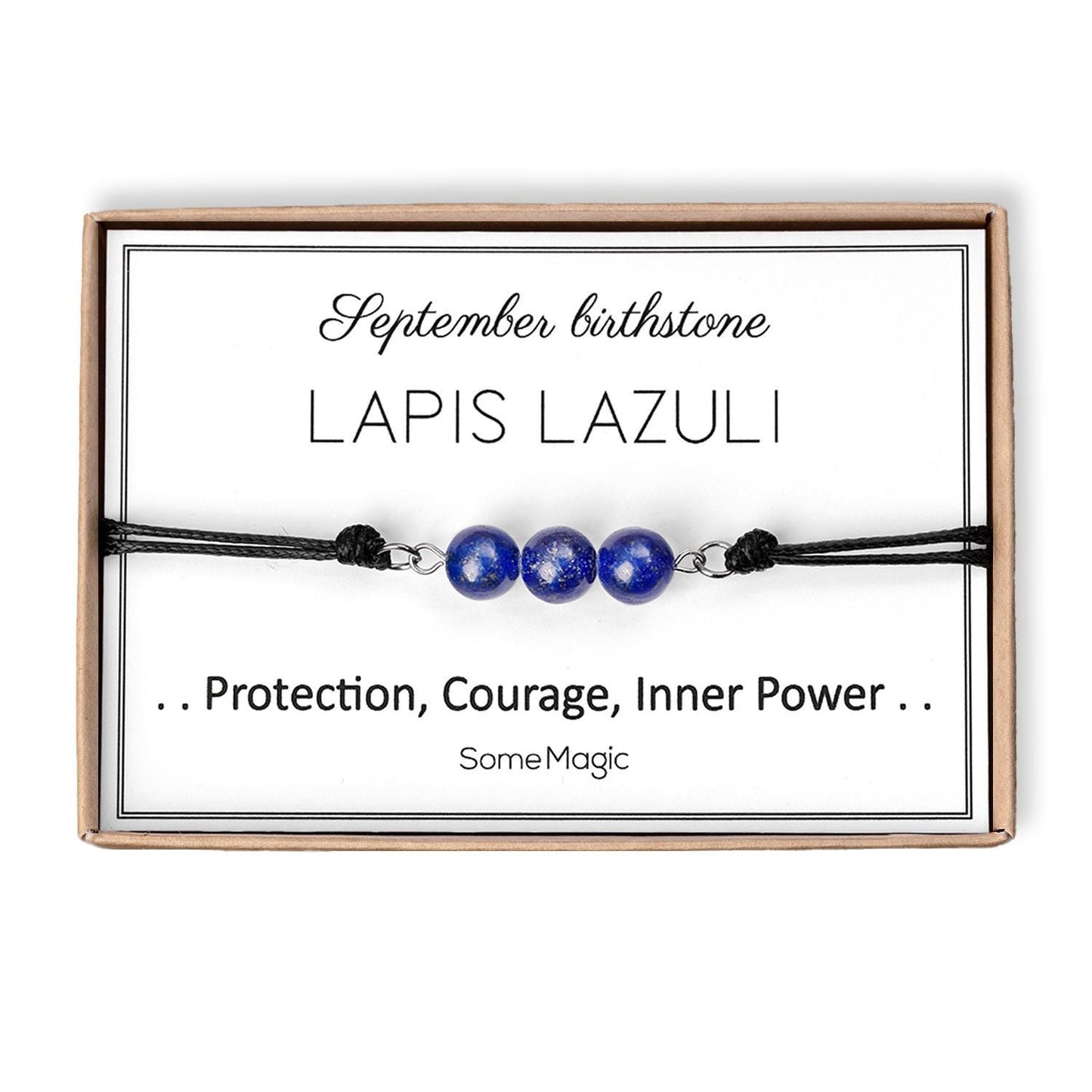 September Birthstone Bracelet with Natural Lapis Lazuli Crystal, Adjustable Cord Bracelet, Gemstone Jewelry, Birthday Gift with Meaning, BGM