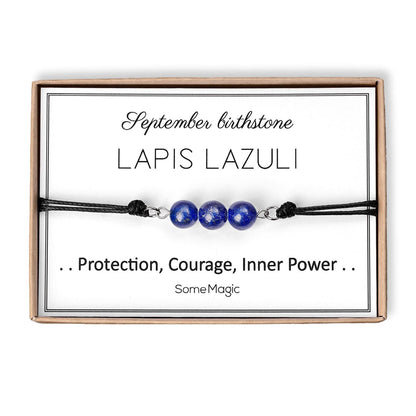 September Birthstone Bracelet with Natural Lapis Lazuli Crystal, Adjustable Cord Bracelet, Gemstone Jewelry, Birthday Gift with Meaning, BGM