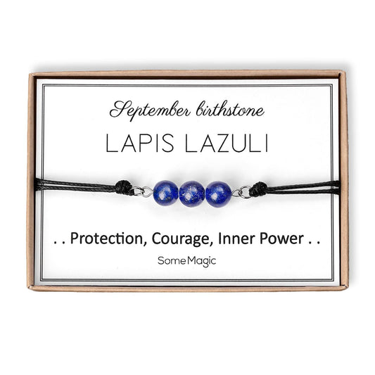September Birthstone Bracelet with Natural Lapis Lazuli Crystal, Adjustable Cord Bracelet, Gemstone Jewelry, Birthday Gift with Meaning, BGM