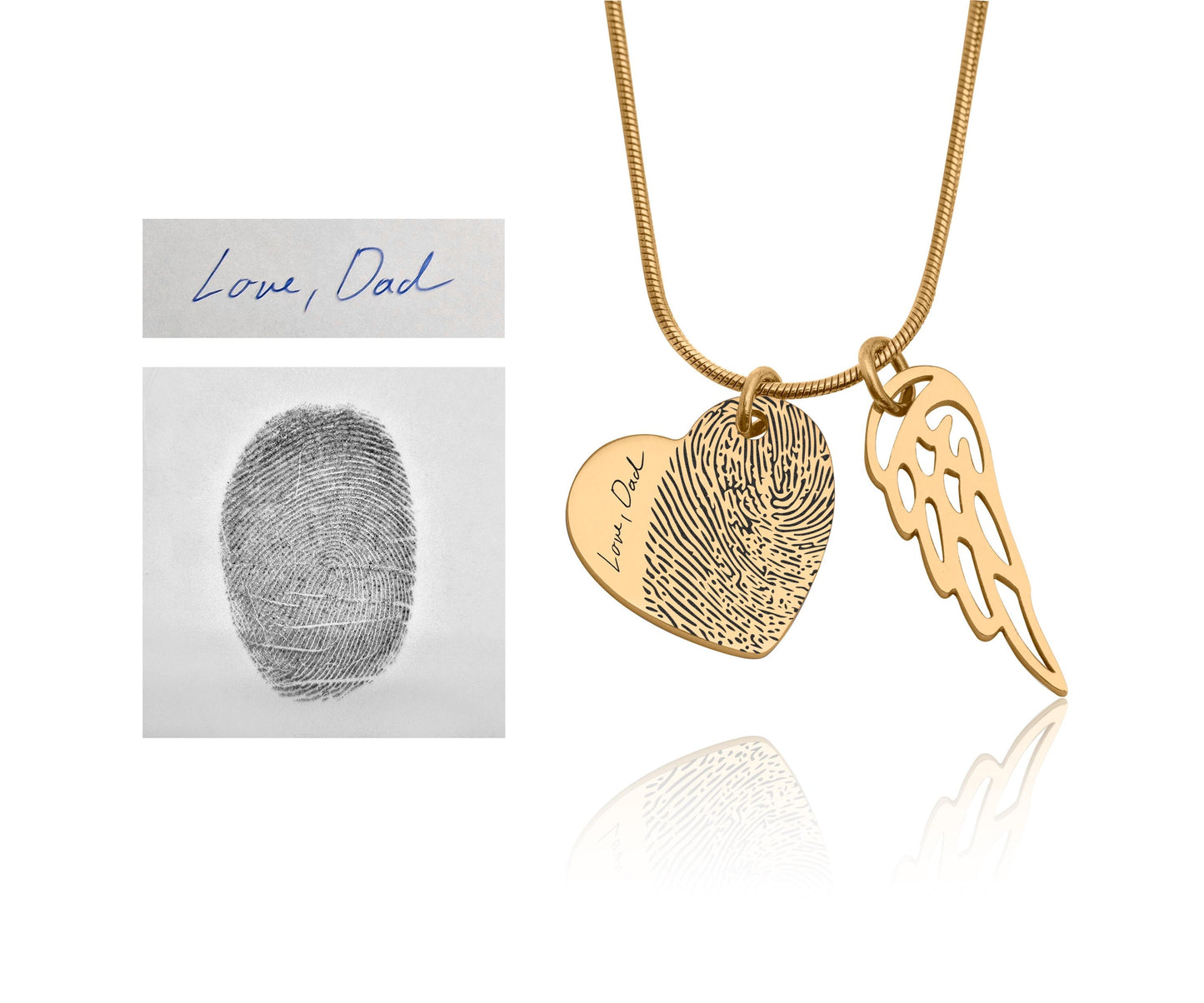 Grief Keepsake Gift for Loss of Loved One, Personalized Sympathy Necklace With Actual Fingerprint and Angel Wing, Memorial Heart Jewelry C.2