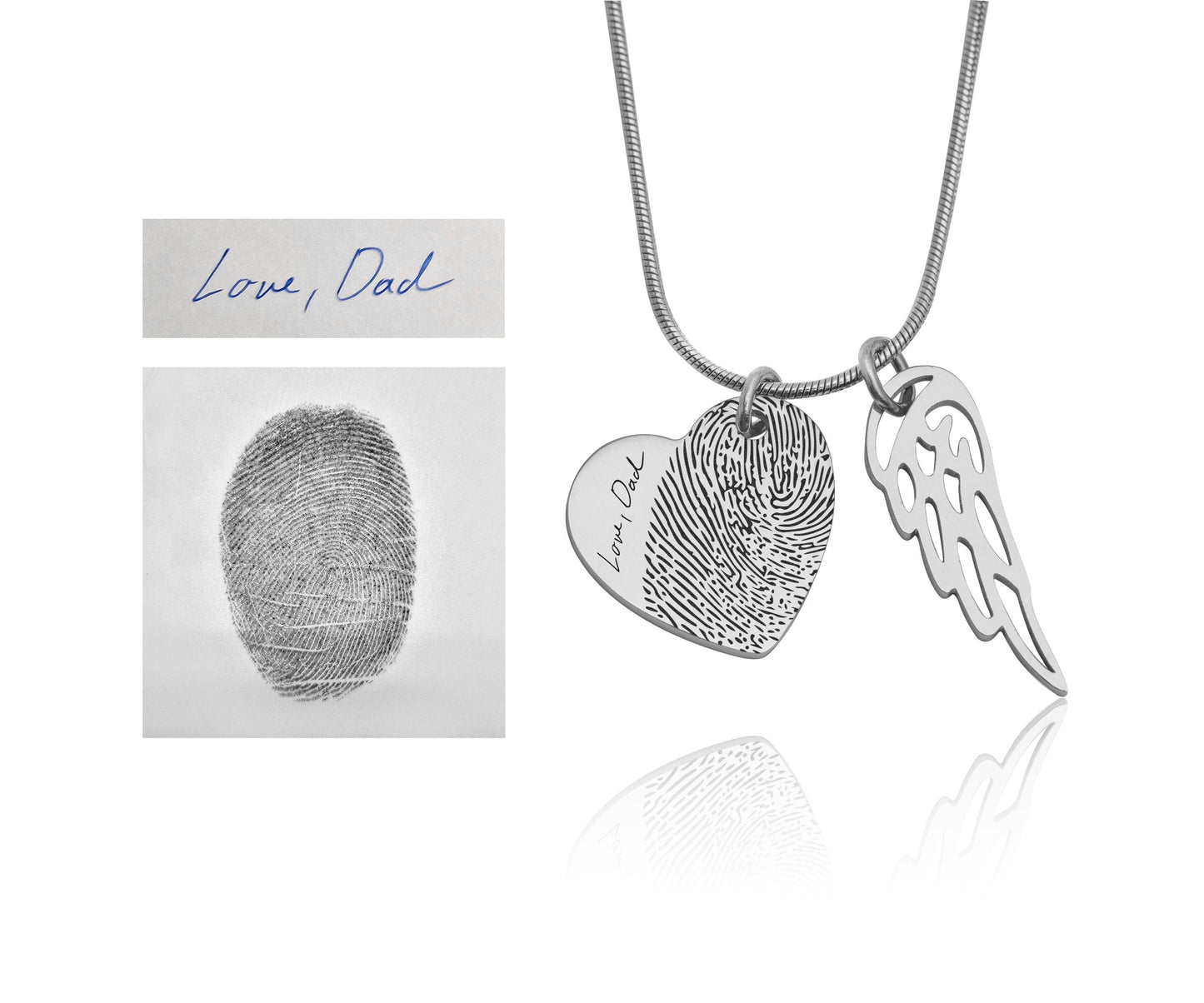 Grief Keepsake Gift for Loss of Loved One, Personalized Sympathy Necklace With Actual Fingerprint and Angel Wing, Memorial Heart Jewelry C.2