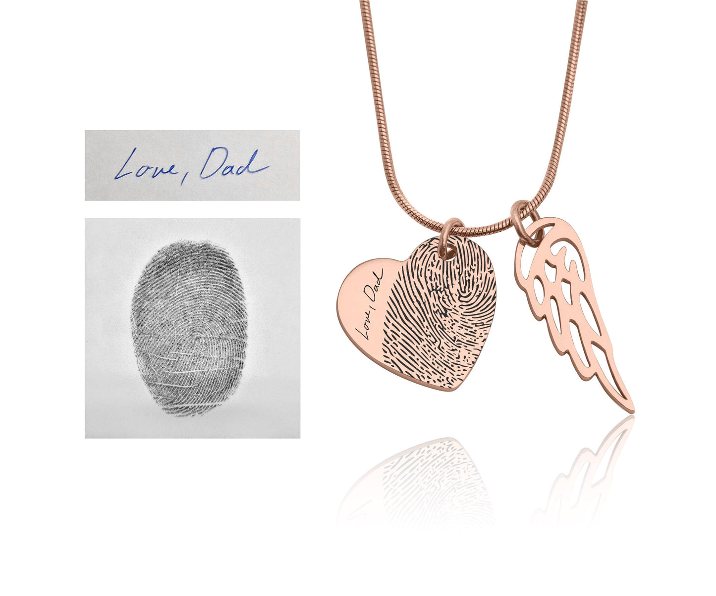 Grief Keepsake Gift for Loss of Loved One, Personalized Sympathy Necklace With Actual Fingerprint and Angel Wing, Memorial Heart Jewelry C.2