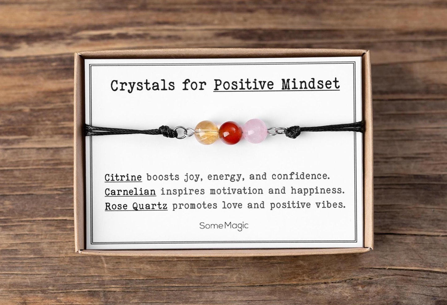 Positive Energy Bracelet - Uplifting Adjustable Cord Bracelet with Crystals for Motivation, Confidence, and Clarity, Gift for Teenager, CGM