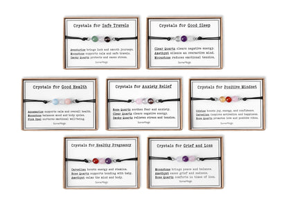 Adjustable Gemstone Bracelet - Safe Travels, Good Sleep, Healthy Pregnancy, Grief & Loss, Anxiety Relief, Positive Mindset, Good Health CGM