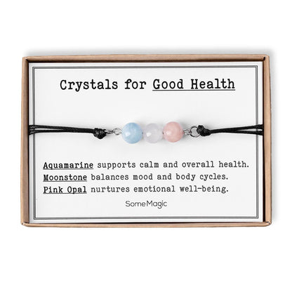 Good Health - Natural Gemstone Adjustable Cord Bracelet, Real Mineral Crystal Jewelry with Meaning Card, Wellness and Vitality Bracelet, CGM