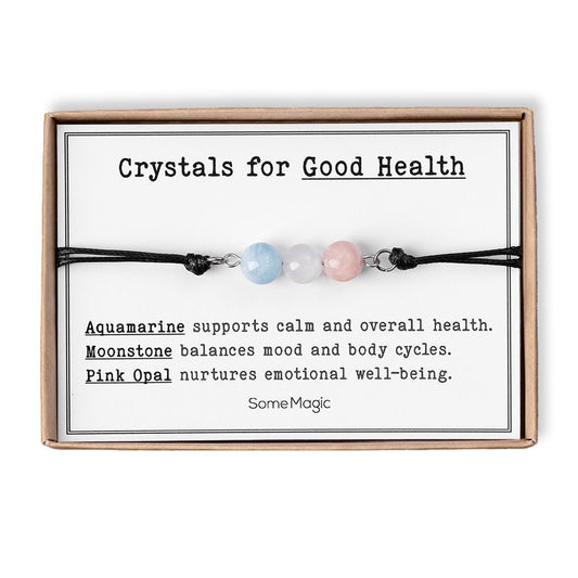 Good Health - Natural Gemstone Adjustable Cord Bracelet, Real Mineral Crystal Jewelry with Meaning Card, Wellness and Vitality Bracelet, CGM