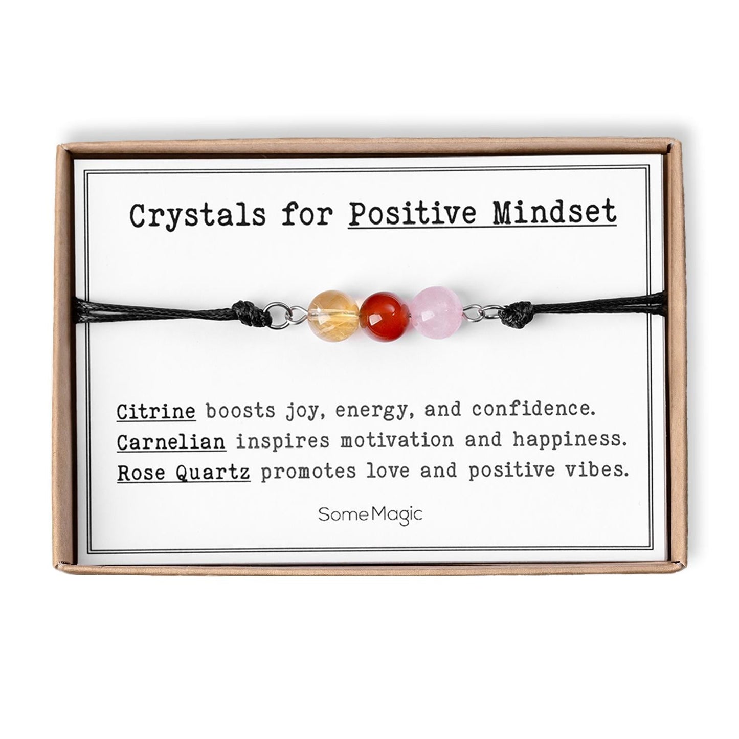 Positive Mindset Bracelet - Adjustable Cord Jewelry with Natural Gemstones, Uplifting & Motivational Gift, Confidence and Focus Support CGM