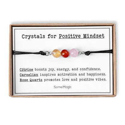 Positive Mindset Bracelet - Adjustable Cord Jewelry with Natural Gemstones, Uplifting & Motivational Gift, Confidence and Focus Support CGM