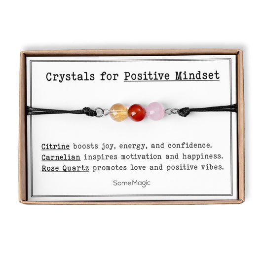 Positive Mindset Bracelet - Adjustable Cord Jewelry with Natural Gemstones, Uplifting & Motivational Gift, Confidence and Focus Support CGM