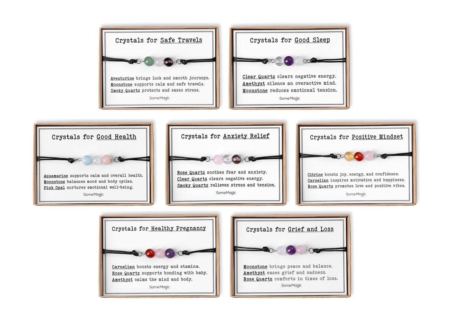 Gemstone Cord Bracelet - Choose Intention: Safe Travels, Good Sleep, Healthy Pregnancy, Grief, Anxiety Relief, Positivity, Good Health, CGM