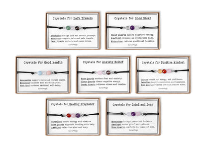 Gemstone Cord Bracelet - Choose Intention: Safe Travels, Good Sleep, Healthy Pregnancy, Grief, Anxiety Relief, Positivity, Good Health, CGM