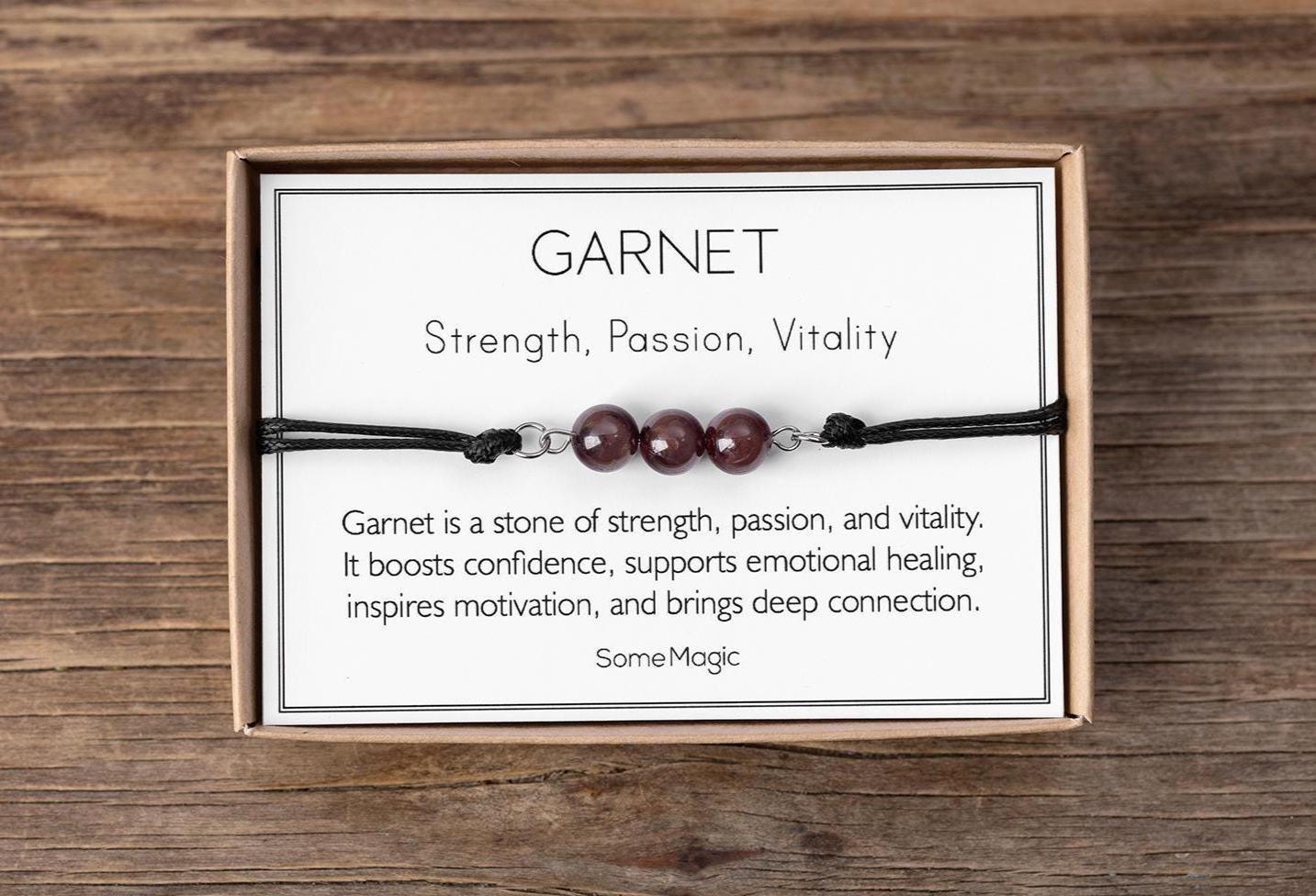 Garnet Bracelet - Adjustable Cord with Natural Crystals for Strength, Passion, Vitality, Confidence, Motivation, and Emotional Healing, MGM