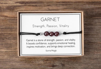 Garnet Bracelet - Adjustable Cord with Natural Crystals for Strength, Passion, Vitality, Confidence, Motivation, and Emotional Healing, MGM