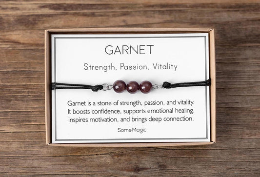 Garnet Bracelet - Adjustable Cord with Natural Crystals for Strength, Passion, Vitality, Confidence, Motivation, and Emotional Healing, MGM