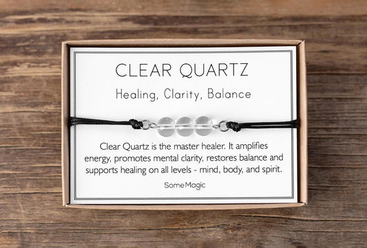 Clear Quartz Bracelet - Adjustable Cord with Natural Crystals for Healing, Clarity, Energy Amplification, Balance, and Spirit Support, MGM
