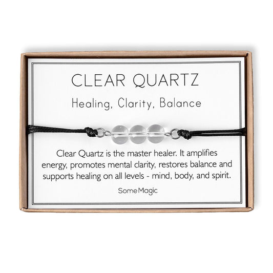 Clear Quartz Cord Bracelet - Adjustable Healing Crystal Jewelry for Clarity, Energy & Balance - Natural Gemstone Gift for Him or Her, MGM