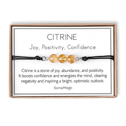 Citrine Cord Bracelet - Adjustable Yellow Crystal Jewelry for Joy, Confidence and Abundance - Healing Gemstone Gift for Her or Him, MGM