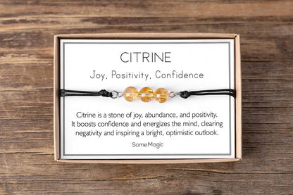 Citrine Cord Bracelet - Adjustable Yellow Crystal Jewelry for Joy, Confidence and Abundance - Healing Gemstone Gift for Her or Him, MGM