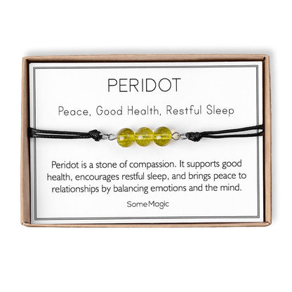Peridot Cord Bracelet - Adjustable Green Crystal Jewelry for Healing, Positivity & Compassion - Natural Gemstone Gift for Her or Him, MGM