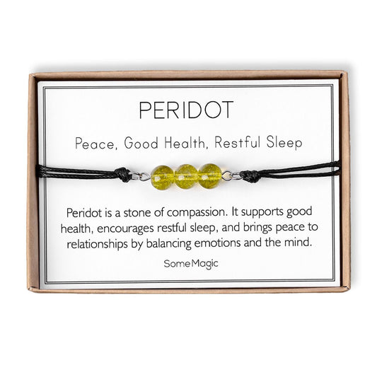 Peridot Cord Bracelet - Adjustable Green Crystal Jewelry for Healing, Positivity & Compassion - Natural Gemstone Gift for Her or Him, MGM