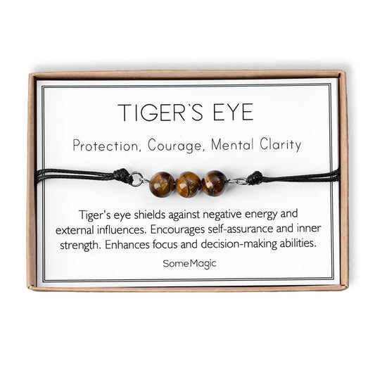 Tiger’s Eye Cord Bracelet - Adjustable Brown Crystal Jewelry for Confidence, Focus & Protection - Natural Gemstone Gift for Him or Her, MGM