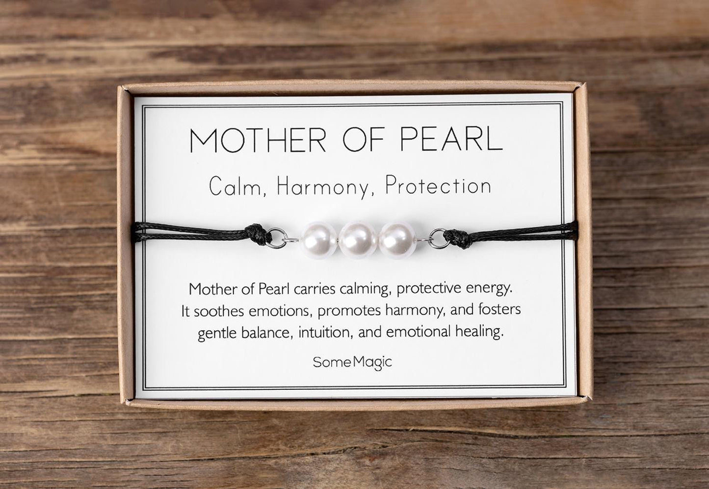 Mother of Pearl Cord Bracelet - Adjustable Shell Jewelry for Calm, Intuition & Harmony - Natural Gemstone Birthday Gift for Her or Him, MGM