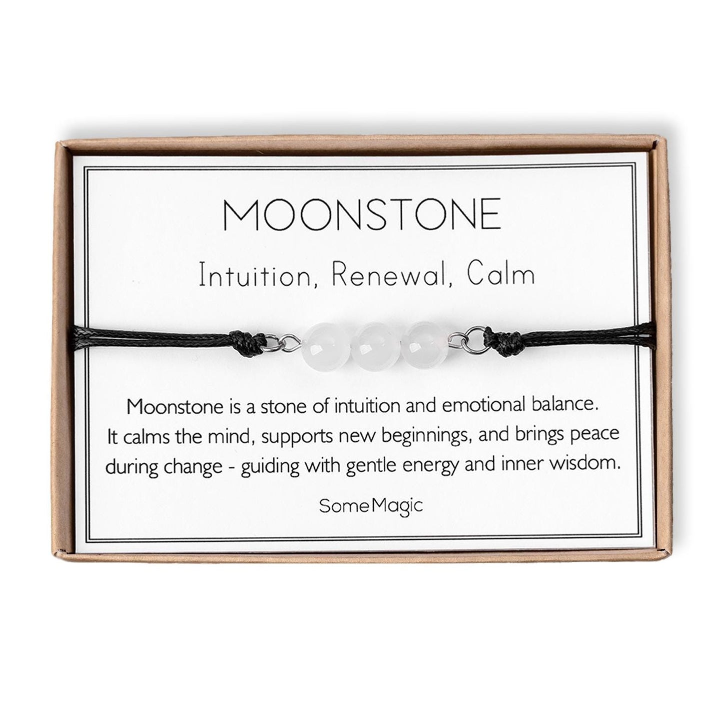 Moonstone Cord Bracelet - Adjustable White Crystal Jewelry for Intuition, Feminine Energy & New Beginnings - Gift for Her or Him, MGM
