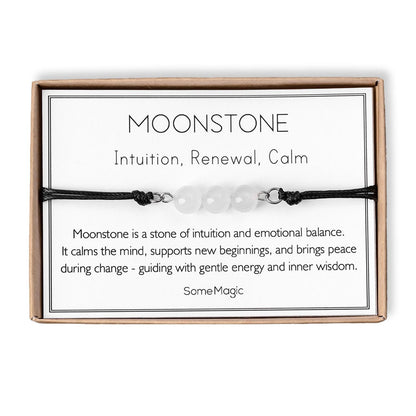 Moonstone Cord Bracelet - Adjustable White Crystal Jewelry for Intuition, Feminine Energy & New Beginnings - Gift for Her or Him, MGM