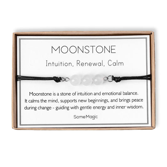 Moonstone Cord Bracelet - Adjustable White Crystal Jewelry for Intuition, Feminine Energy & New Beginnings - Gift for Her or Him, MGM