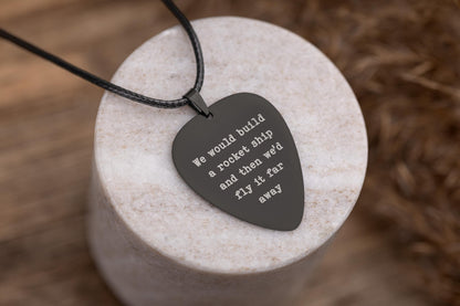 When Words Fail, Music Speaks - or Any Custom Text Guitar Pick Necklace for Boyfriend, Girlfriend, Musician, Music Lover Gift, KP.2/C.2