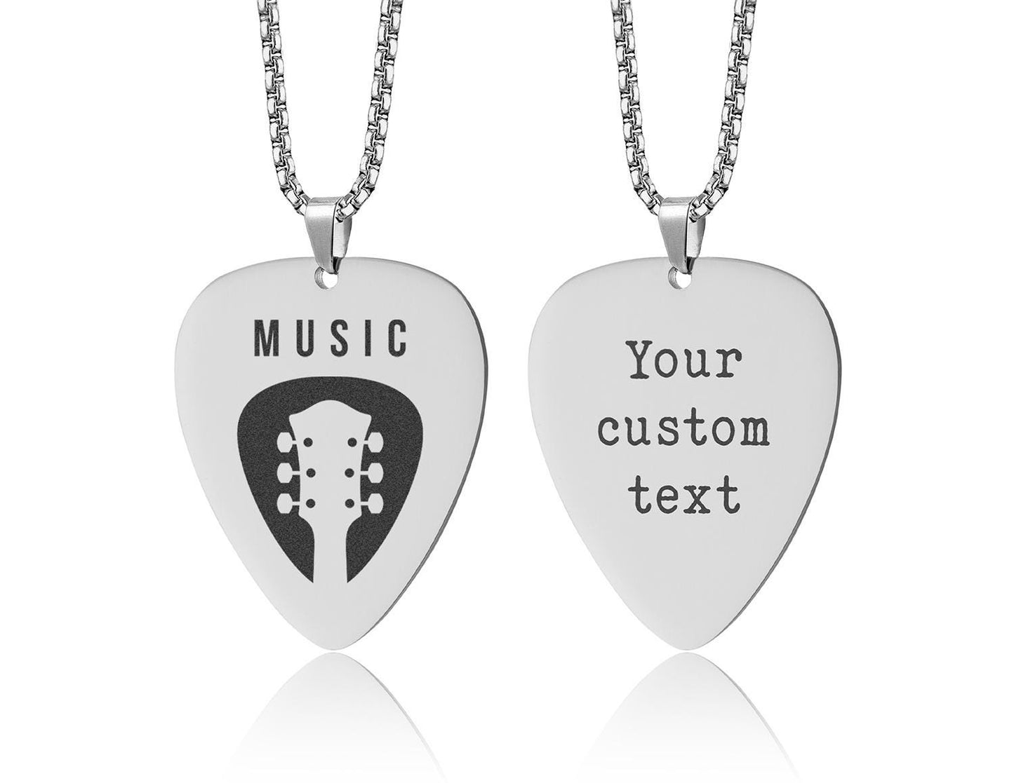 Your Custom Logo Guitar Pick Necklace with Optional Engraving on Back Side - Personalized Gift for Bandmate, Guitarist, or Musician, C.2