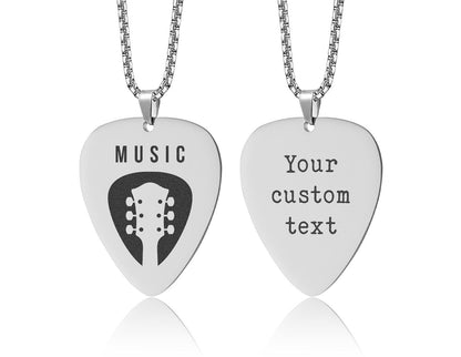 Guitar Pick Necklace with Custom Logo - Personalized Gift for Bandmate, Guitarist, Musician or Music Lover - Engraved Jewelry for Men, C.2