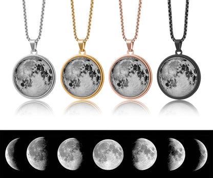 Choose Your Moon Phase Necklace With Custom Text on Back Side, Celestial Birthday Gift For Men, Personalized Anniversary Gift For Him, RP.1