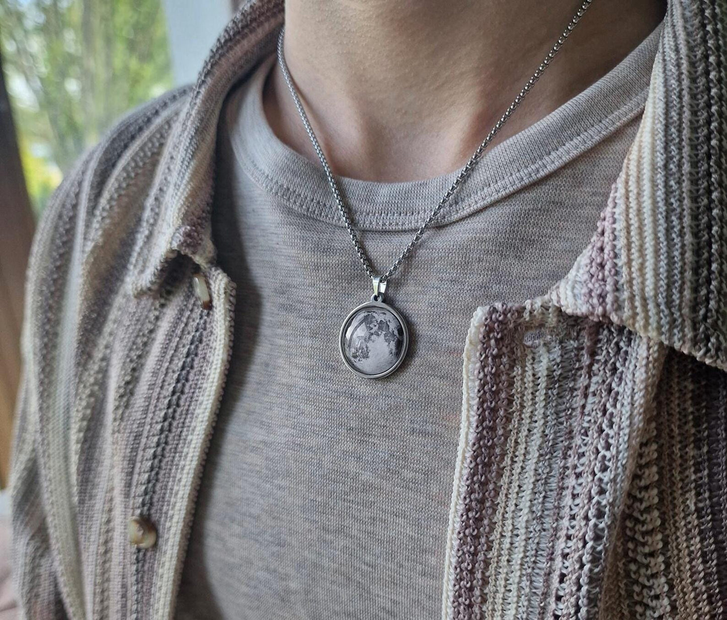 Personalized Moon Necklace with Engraving on Back, Custom Moon Phase Jewelry Pendant, Birthday Gift For Men, Anniversary Gift For Him, RP.1