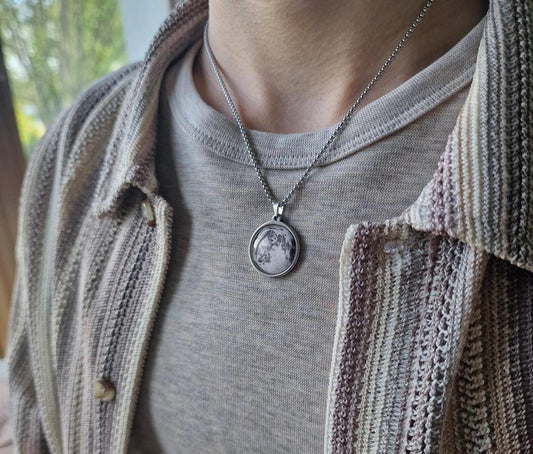 Personalized Moon Necklace with Engraving on Back, Custom Moon Phase Jewelry Pendant, Birthday Gift For Men, Anniversary Gift For Him, RP.1