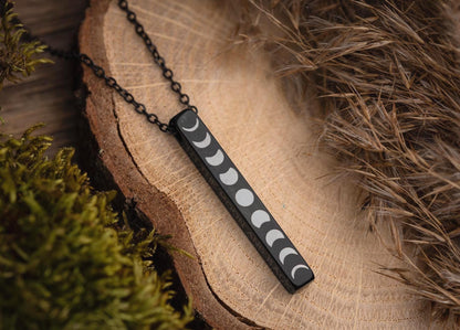 Moon Phase Necklace, Celestial Gift for Girlfriend or Wife, Night Sky Jewelry, Layering Lunar Vertical Bar Charm, Birthday Present, KP.2
