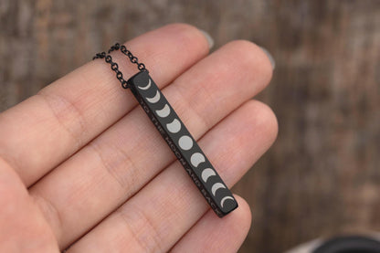 Moon Phase Necklace, Celestial Gift for Girlfriend or Wife, Night Sky Jewelry, Layering Lunar Vertical Bar Charm, Birthday Present, KP.2
