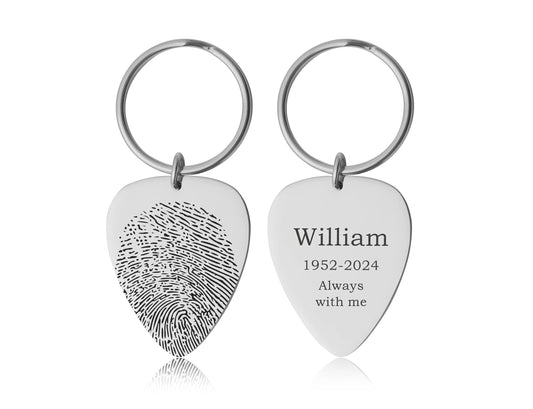 Guitar Pick Memorial Keychain With Actual Fingerprint, Loss Of Father, Grief Keepsake, Custom Keyring wit Thumbprint, Sympathy Gift, C.2