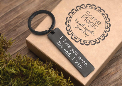 I Love You More Keyring for Boyfriend or Girlfriend, Anniversary Gift for Men, Personalized Birthday Gift, Playful Gift for Him or Her, C.2