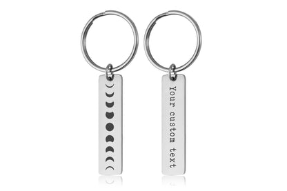 Custom Celestial Keychain with Phases of the Moon, Full Moon Cycle Keyring, Anniversary or Birthday Gift for Girlfriend or Boyfriend, C.2