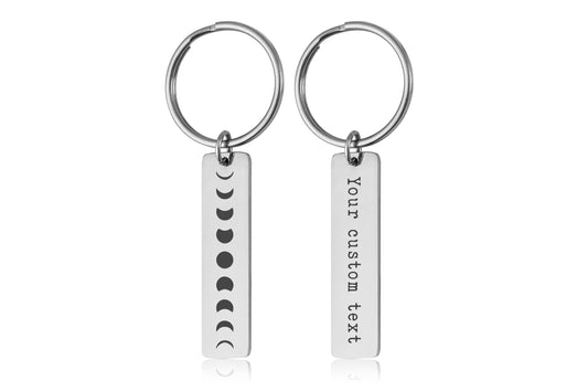 Custom Celestial Keychain with Phases of the Moon, Full Moon Cycle Keyring, Anniversary or Birthday Gift for Girlfriend or Boyfriend, C.2