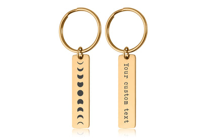 Full Moon Cycle Keychain, Celestial Keyring with Phases of the Moon, Engraved Lunar Accessory, Birthday Gift for Girlfriend or Boyfriend C.2