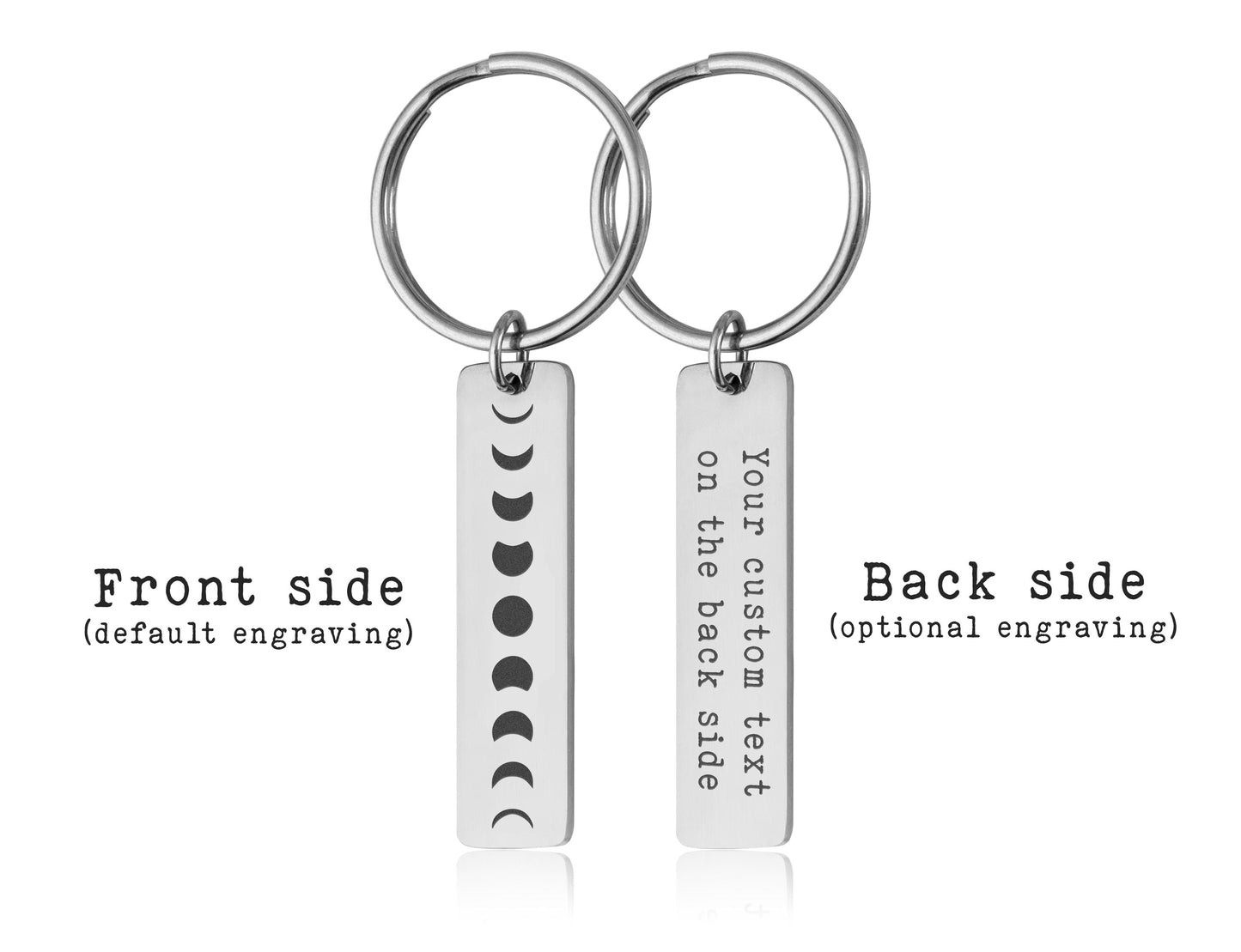 Custom Celestial Keychain with Phases of the Moon, Full Moon Cycle Keyring, Anniversary or Birthday Gift for Girlfriend or Boyfriend, C.2
