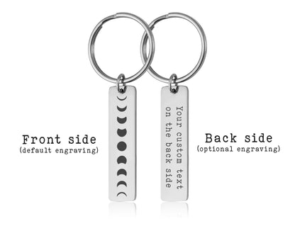 Custom Celestial Keychain with Phases of the Moon, Full Moon Cycle Keyring, Anniversary or Birthday Gift for Girlfriend or Boyfriend, C.2