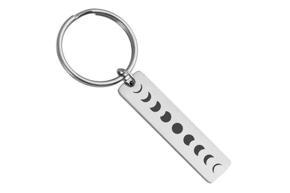 Full Moon Cycle Keychain, Celestial Keyring with Phases of the Moon, Engraved Lunar Accessory, Birthday Gift for Girlfriend or Boyfriend C.2