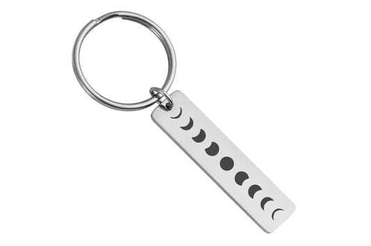 Full Moon Cycle Keychain, Celestial Keyring with Phases of the Moon, Engraved Lunar Accessory, Birthday Gift for Girlfriend or Boyfriend C.2