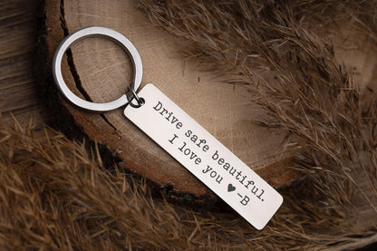 Drive Safe Beautiful Keychain with Initial for Girlfriend or Wife, Gift for Passing Driving Test, Keyring for New Driver, Gift for Women C.2
