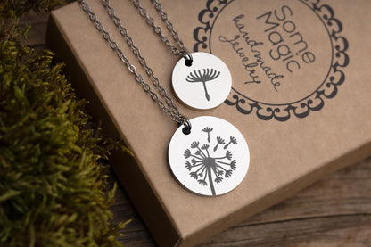 Dandelion and Seed Mother Daughter Necklace Set on Gift Card - The Love Between Mother and Daughter is Forever, Daughter Birthday Gift C.101